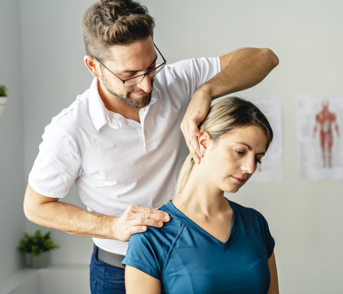 Modern rehabilitation physiotherapy man at work